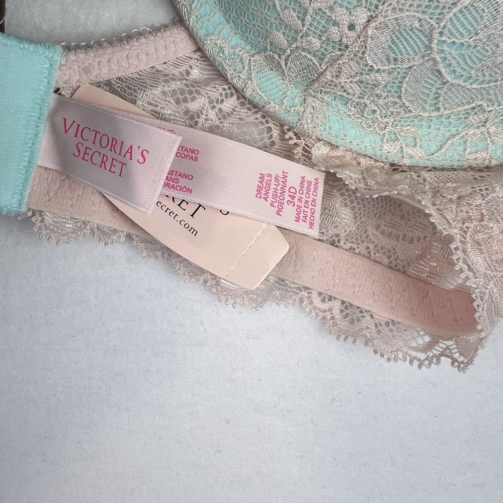 NEW Victoria's Secret DREAM ANGELS Push-Up Bra Blue & Pink Floral Lace 34D - Picture 5 of 7